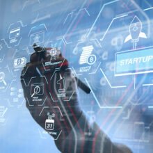 Financial technology flowchart and basic income mining cryptocurrency with blockchain startup unicorn crypto money virtual diagram.StartUp Programming Team. Website designer working digital wide screen.